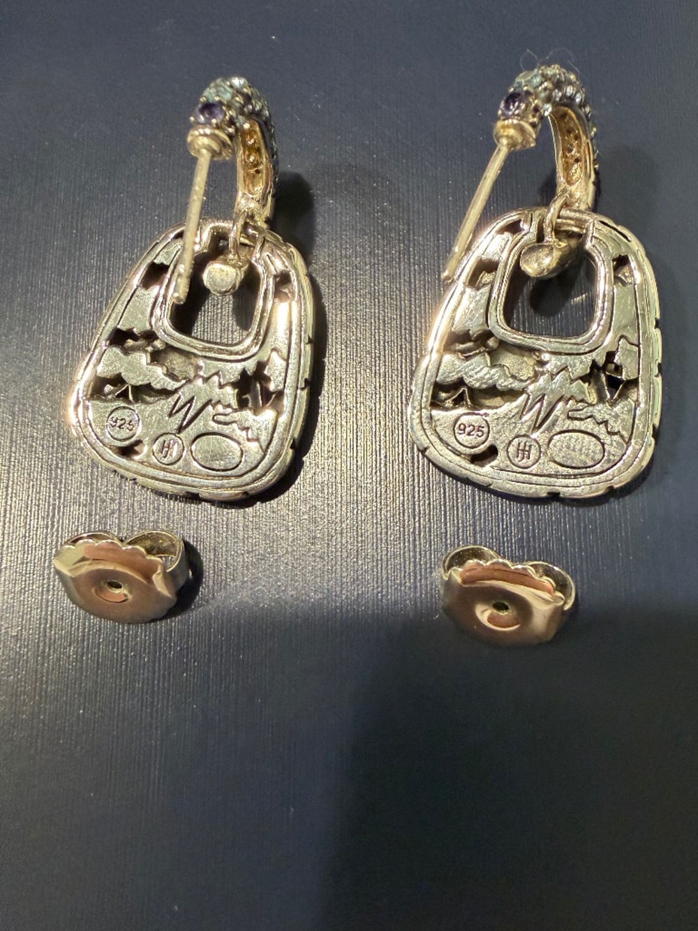 John Hardy Kali Lava Half Hoop w/Doorknocker iolite & Blue Topaz Earrings - Picture 4 of 4